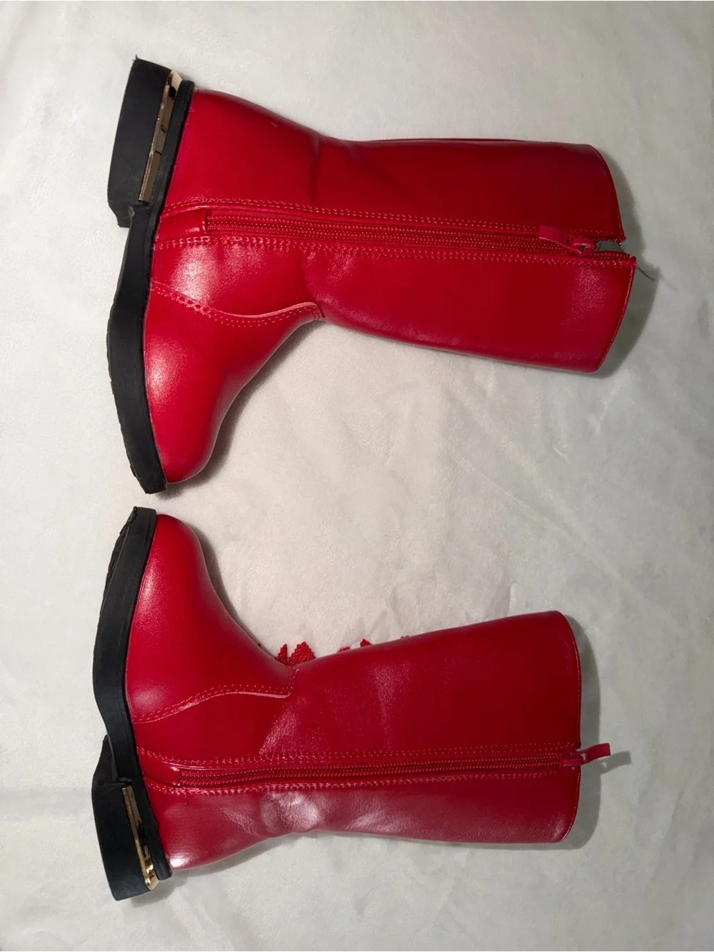 Girls Red Pearl Accent Mid-Calf Boots